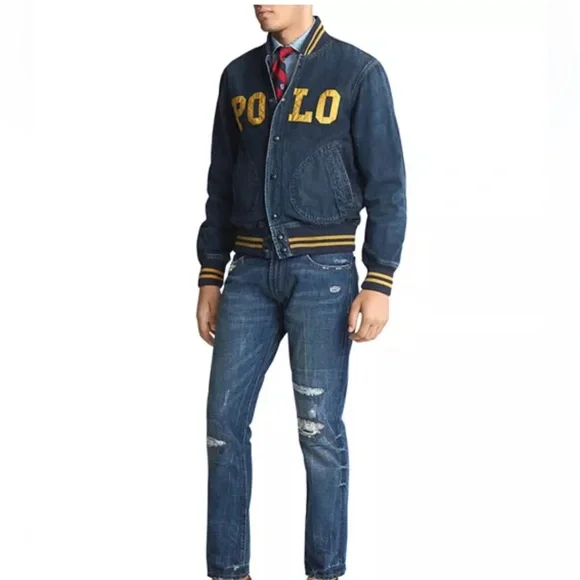 NWT Ralph Lauren Mens Denim Baseball Varsity Letterman Polo Logo Jean Jacket- S - Picture 5 of 7
